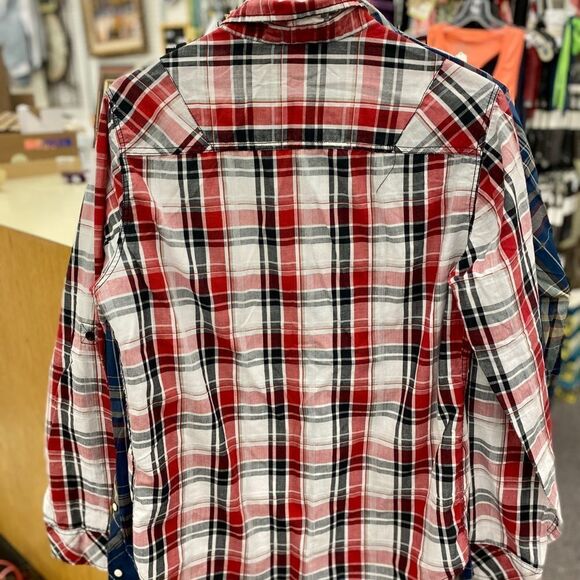 Sm Carbon red black white plaid button up - Picture 3 of 3